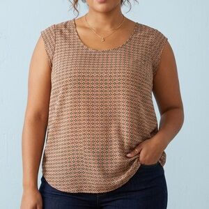 Daniel Rainn Geometric Print Sleeveless Shell Blouse - Orange & Black Size L